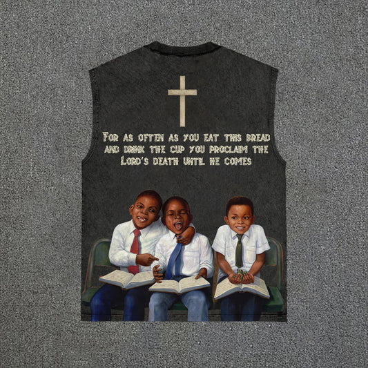 Retro First Sunday Faith Graphic Print Vintage Wash Sleeveless Tank Top