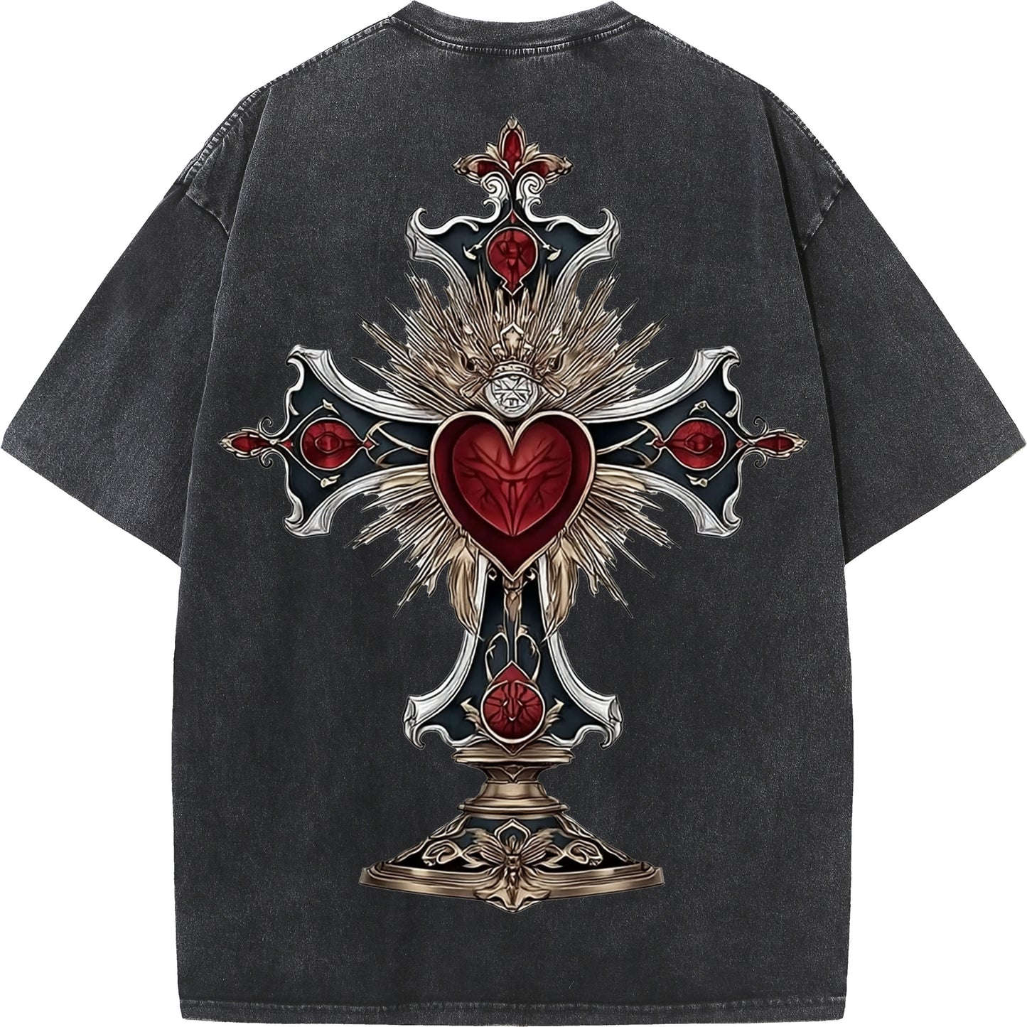 "Sacred Heart Cross – Gothic Oversized Tee"