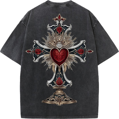 "Sacred Heart Cross – Gothic Oversized Tee"