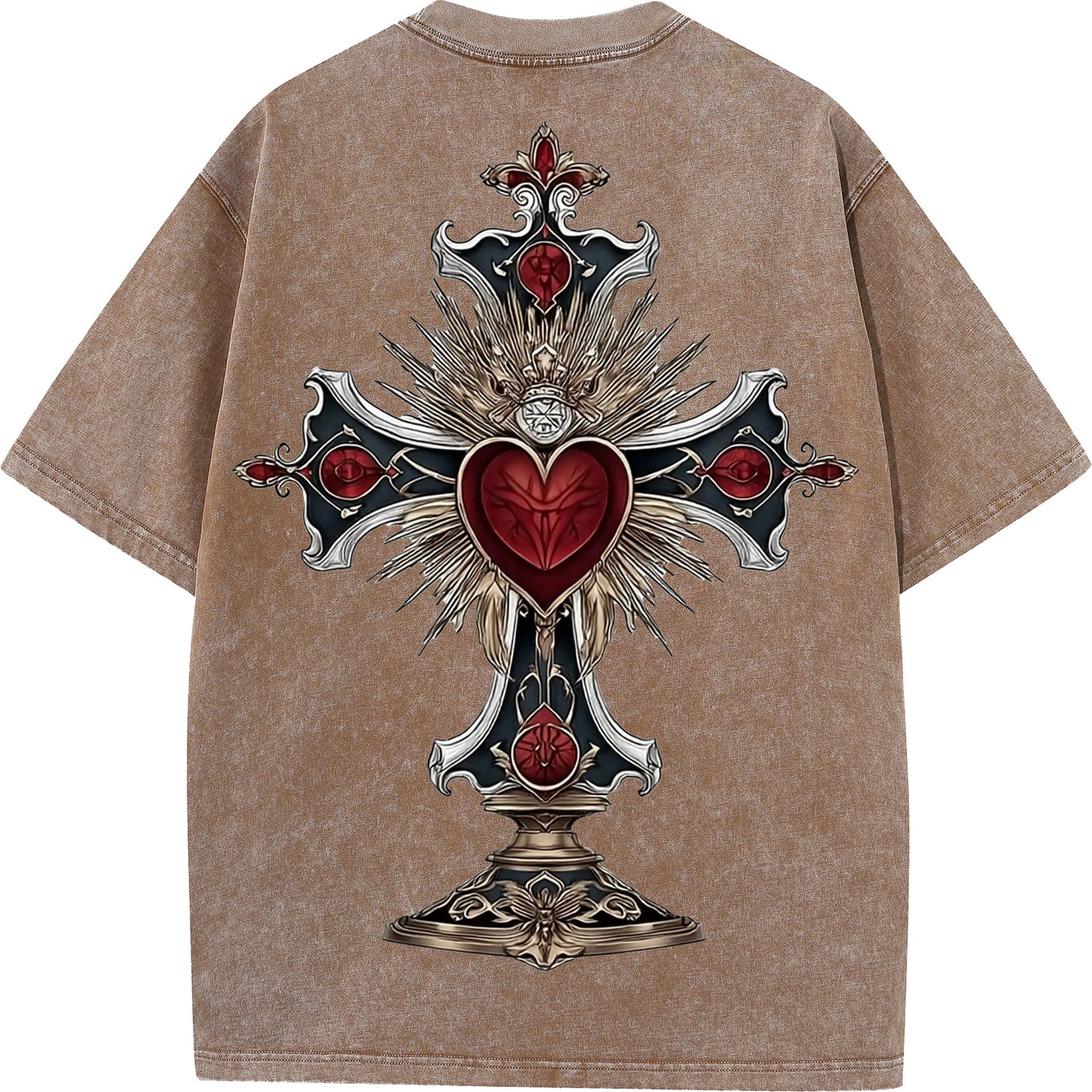 "Sacred Heart Cross – Gothic Oversized Tee"
