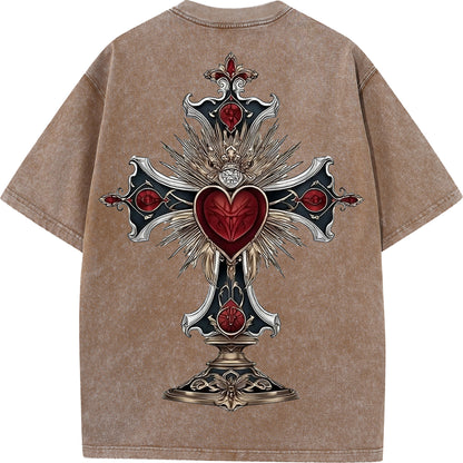 "Sacred Heart Cross – Gothic Oversized Tee"
