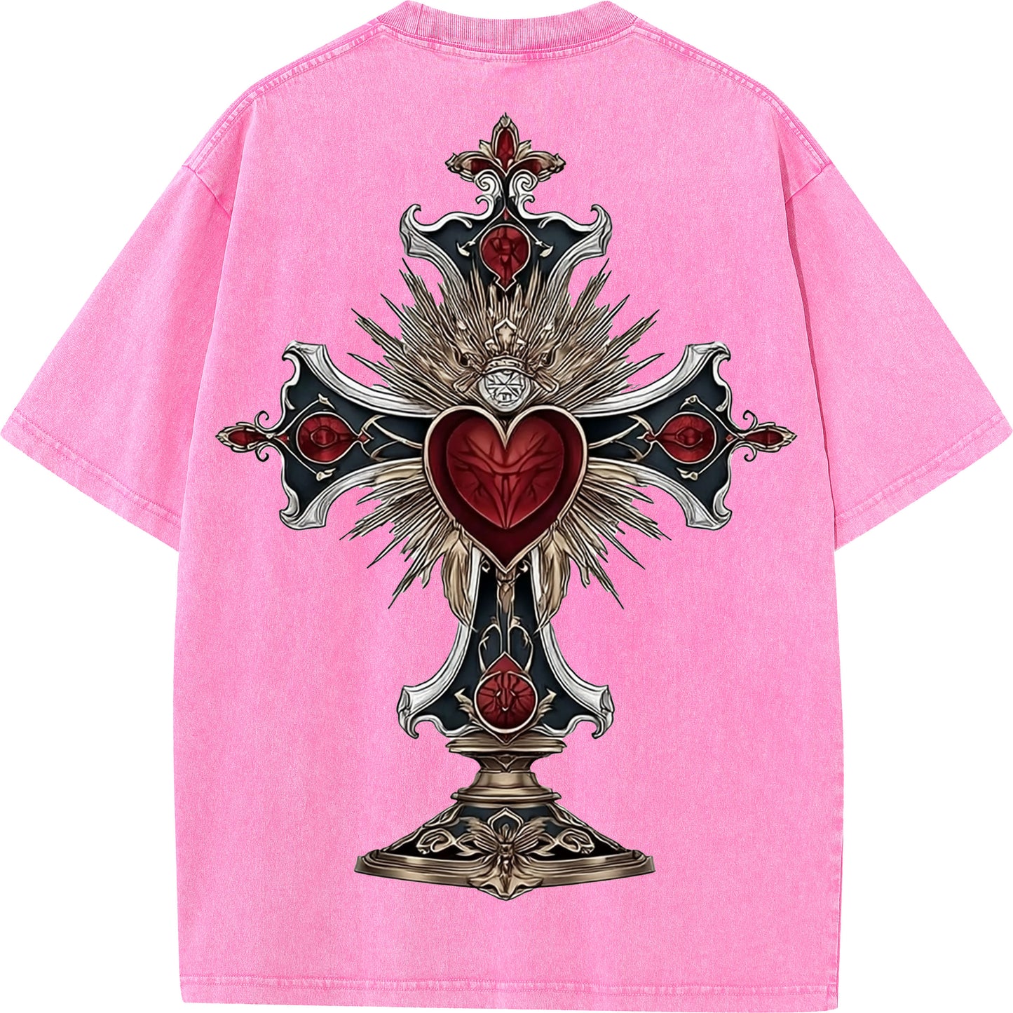 "Sacred Heart Cross – Gothic Oversized Tee"