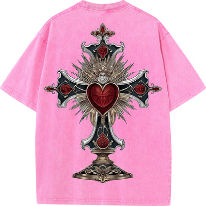 "Sacred Heart Cross – Gothic Oversized Tee"