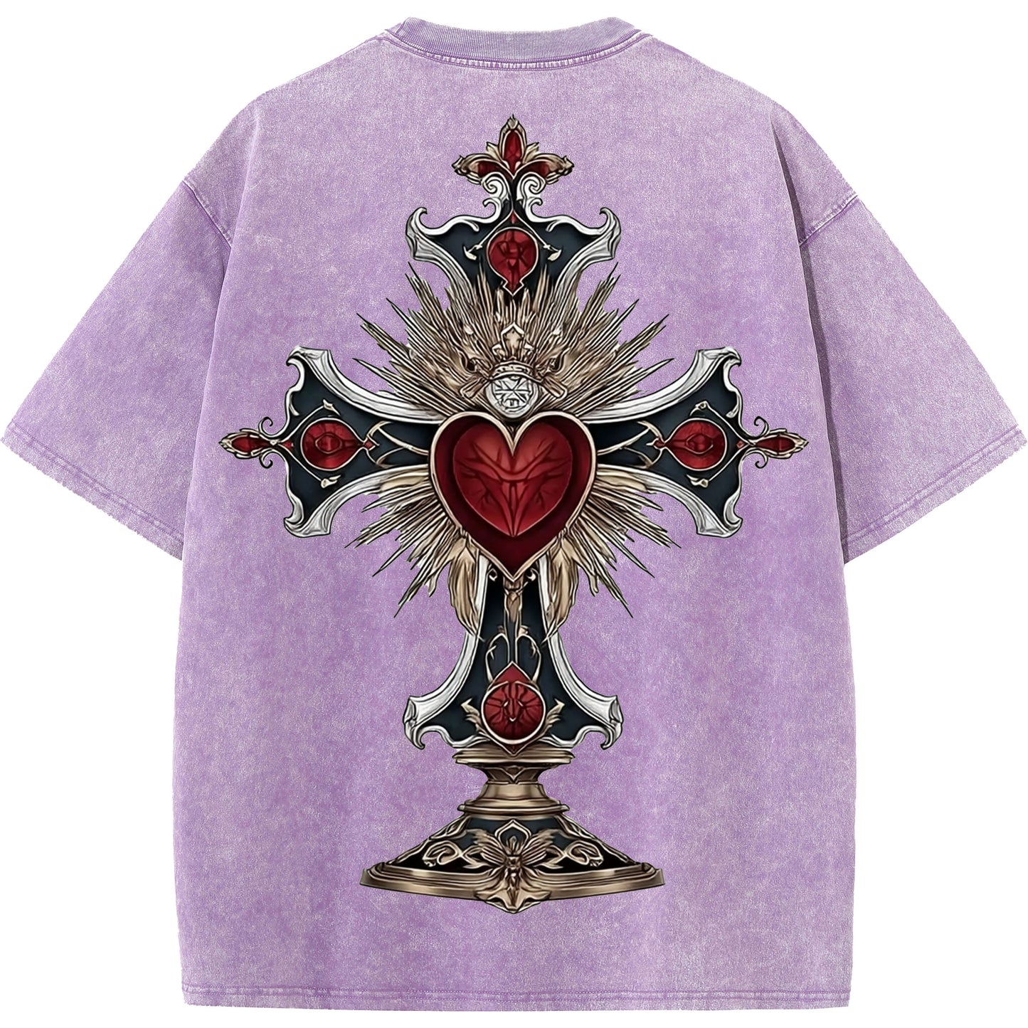 "Sacred Heart Cross – Gothic Oversized Tee"