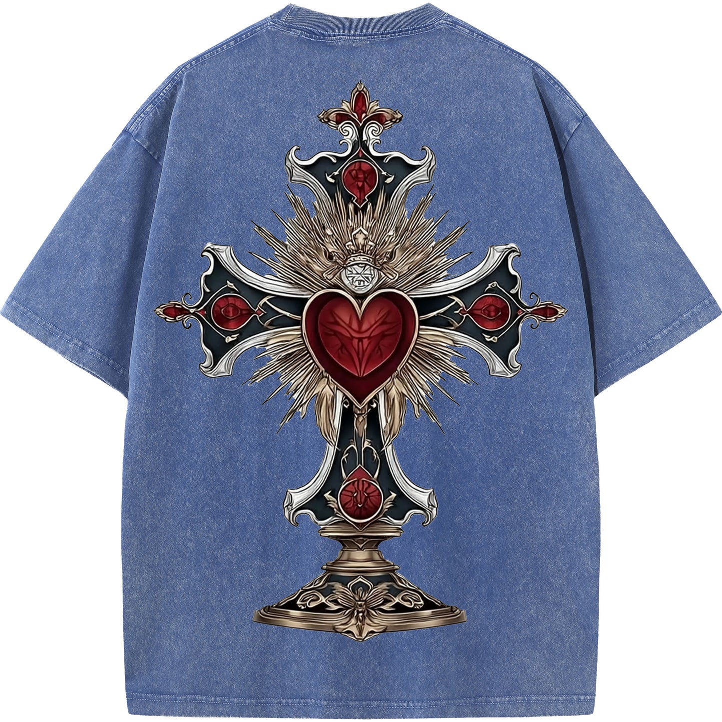"Sacred Heart Cross – Gothic Oversized Tee"
