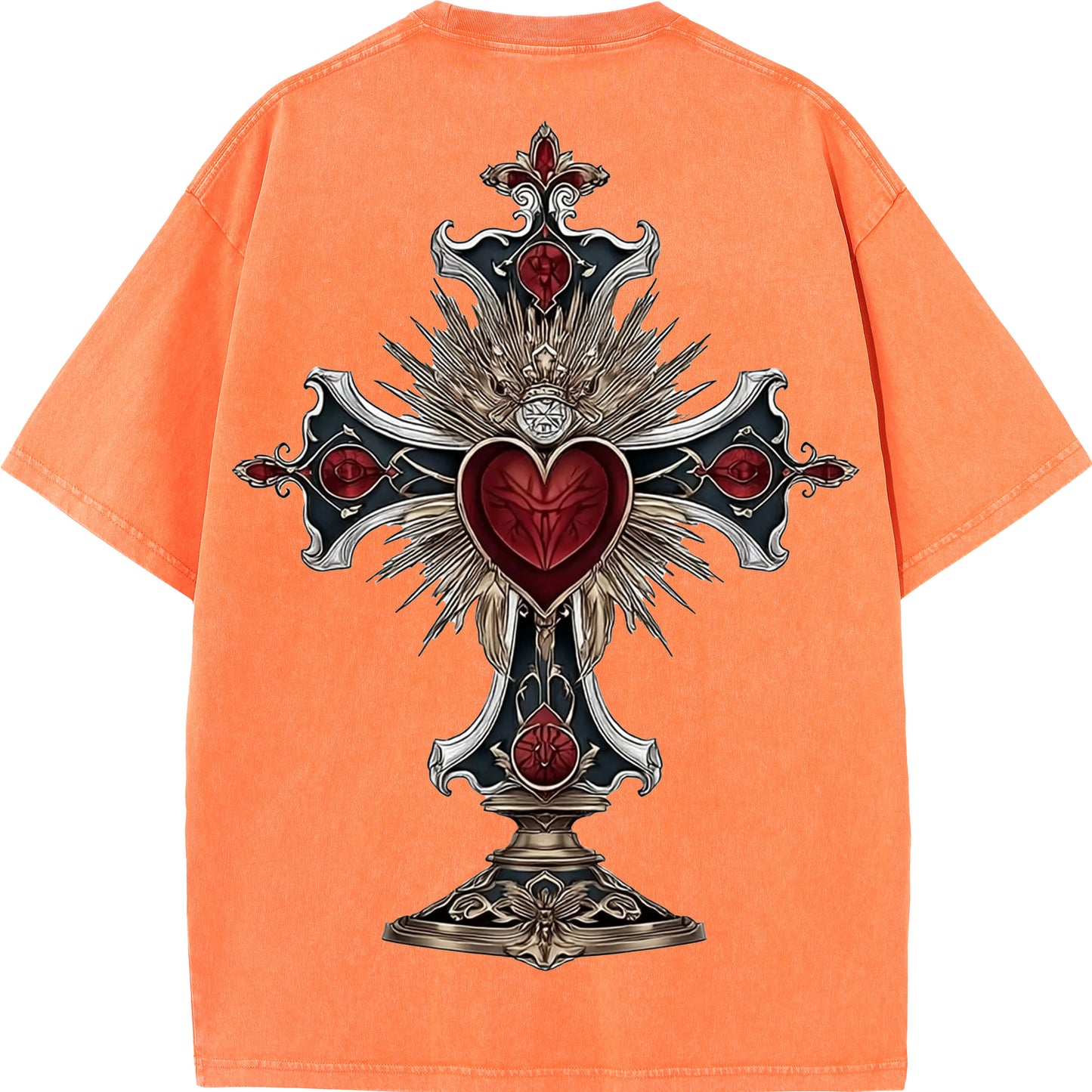"Sacred Heart Cross – Gothic Oversized Tee"