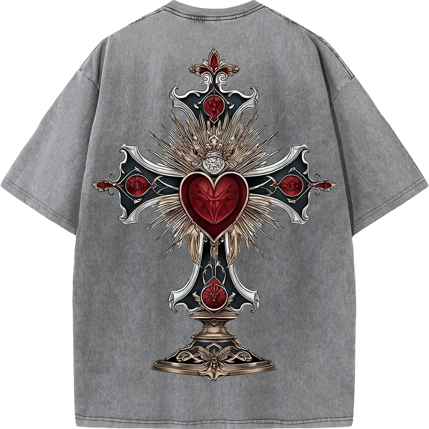"Sacred Heart Cross – Gothic Oversized Tee"