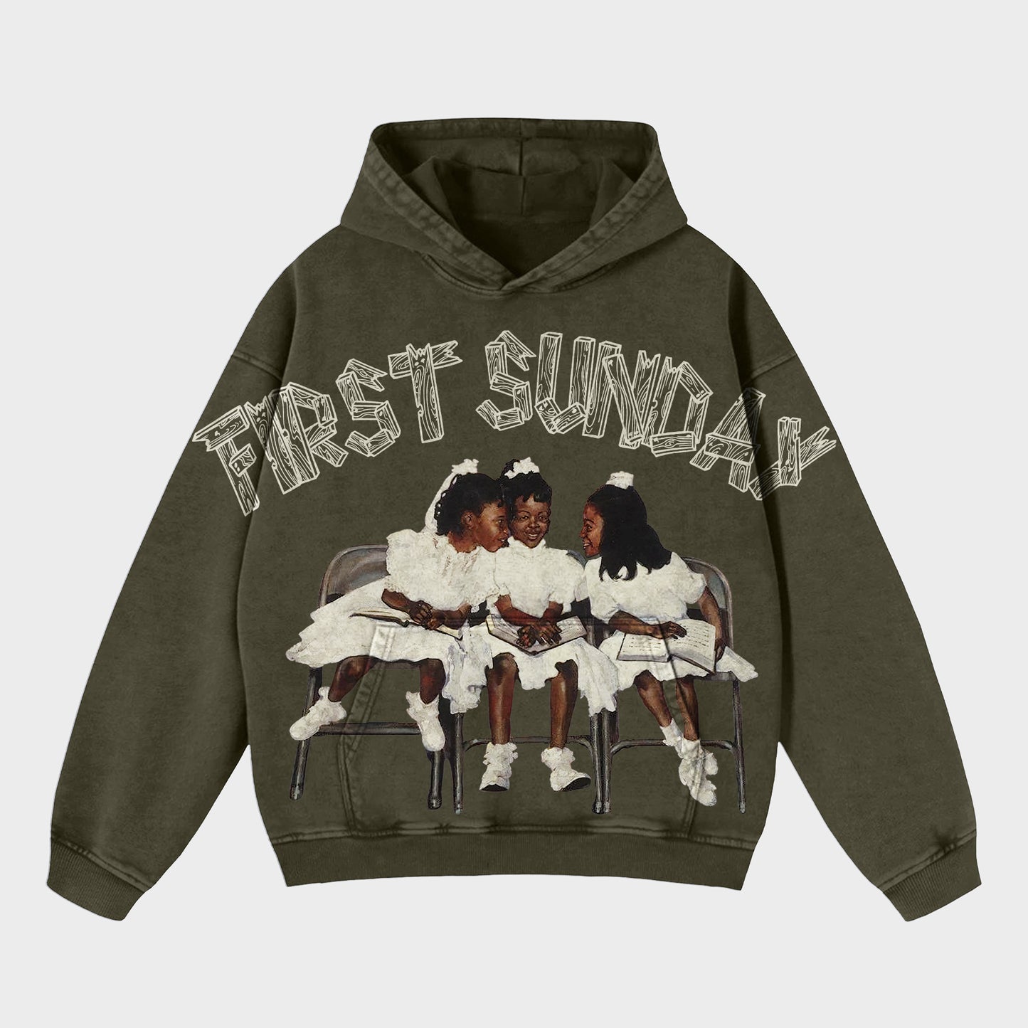 Vintage First Sunday Faith Graphic Acid Washed Oversized Hoodie