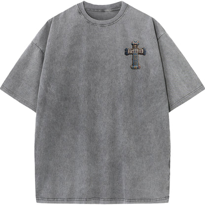 Baroque Blessing – Vintage Denim Cross Tee