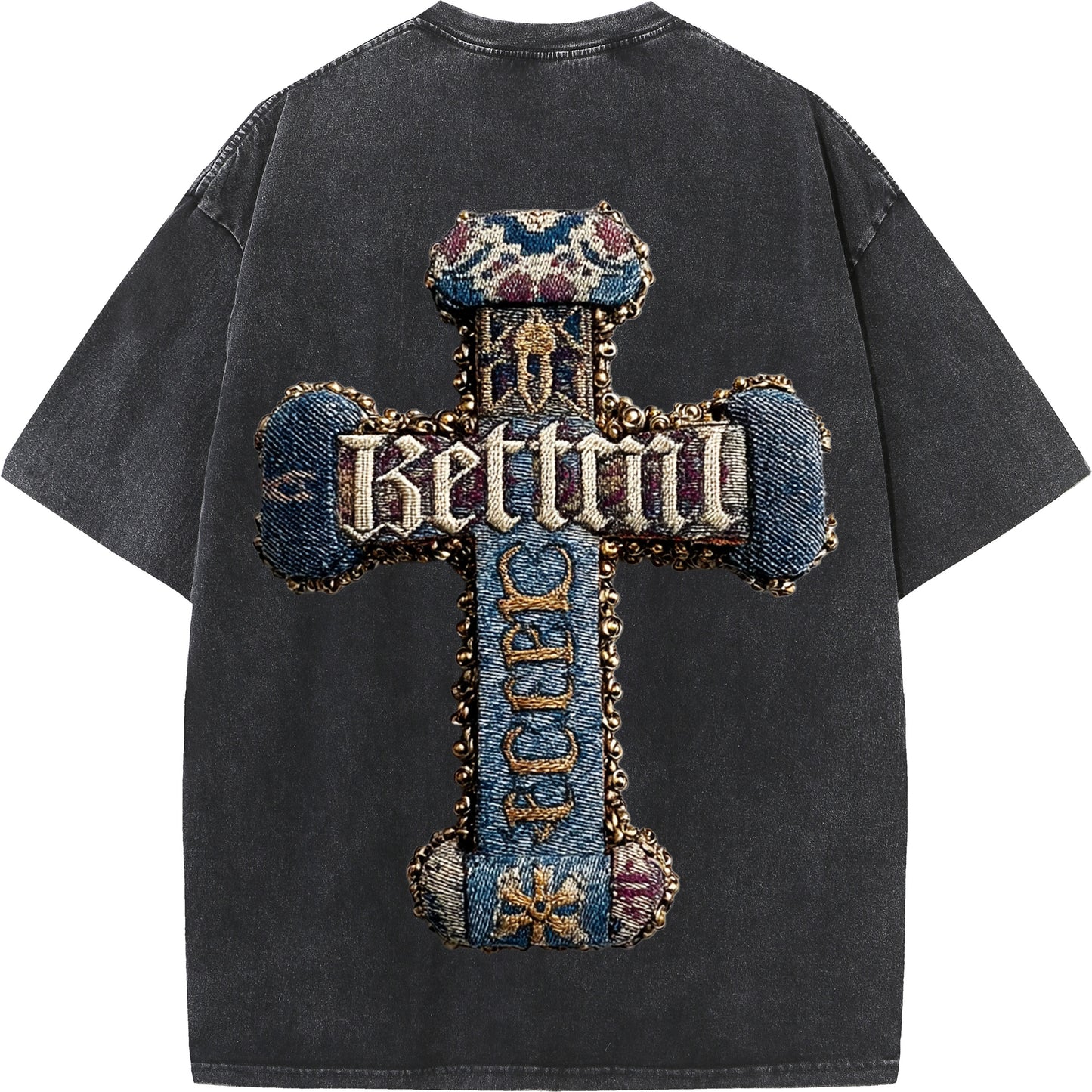 Baroque Blessing – Vintage Denim Cross Tee