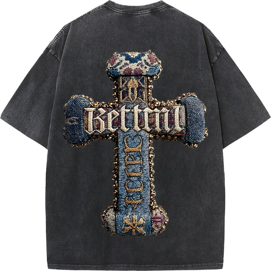 Baroque Blessing – Vintage Denim Cross Tee