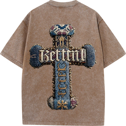 Baroque Blessing – Vintage Denim Cross Tee