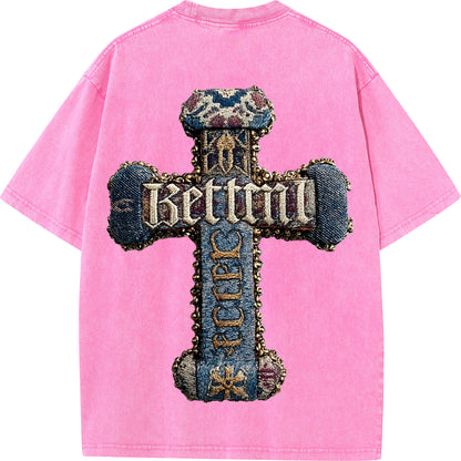 Baroque Blessing – Vintage Denim Cross Tee