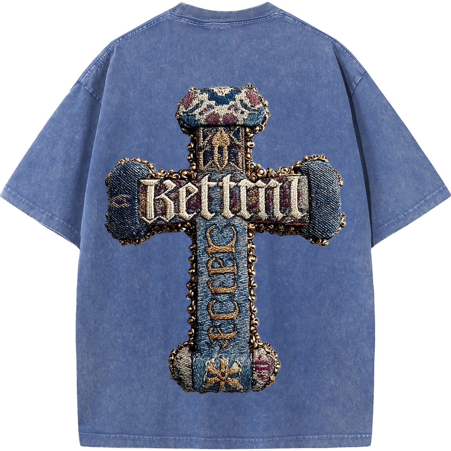 Baroque Blessing – Vintage Denim Cross Tee