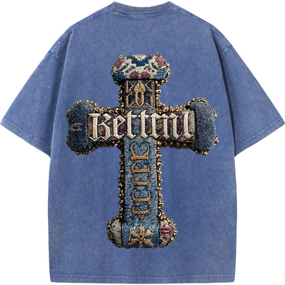 Baroque Blessing – Vintage Denim Cross Tee