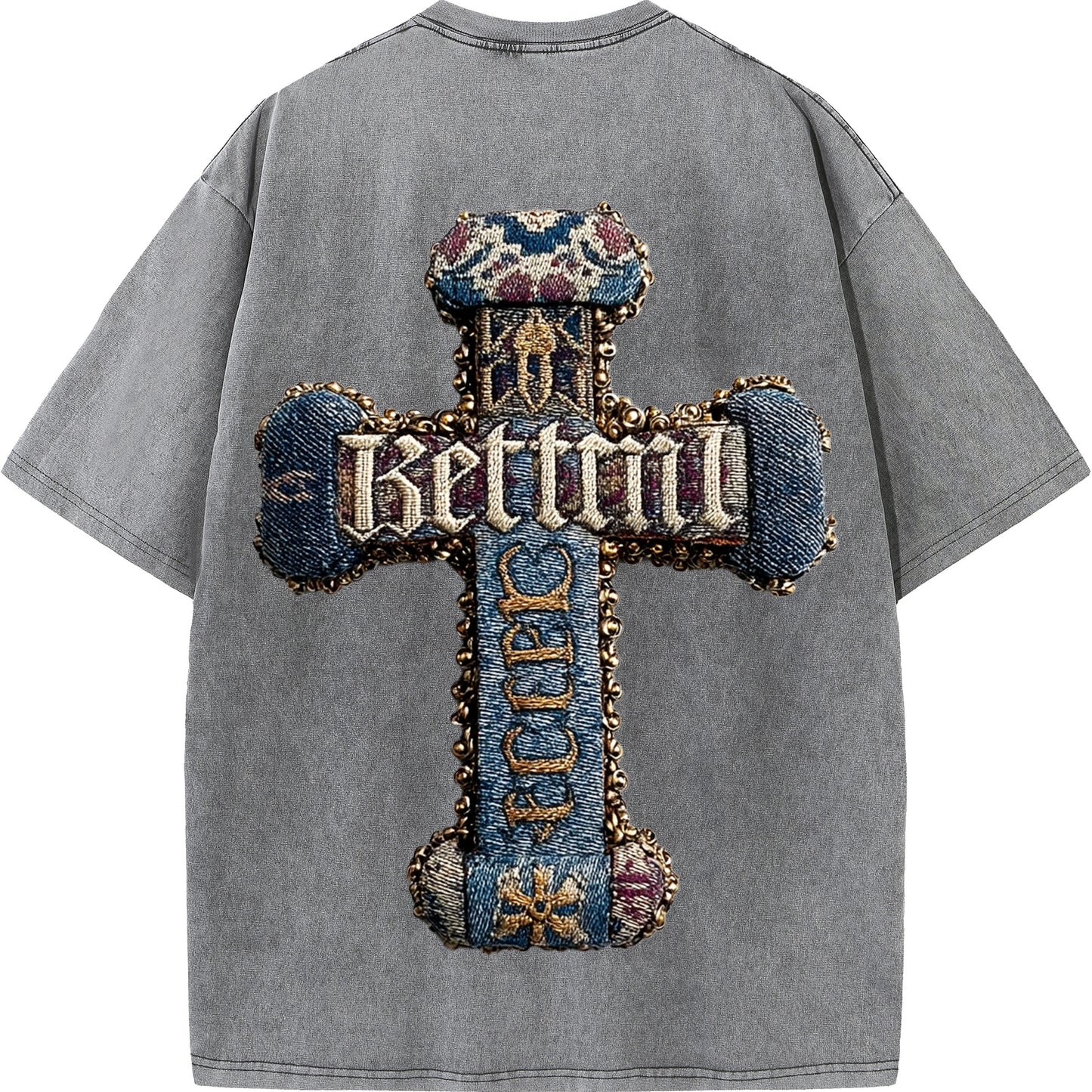Baroque Blessing – Vintage Denim Cross Tee
