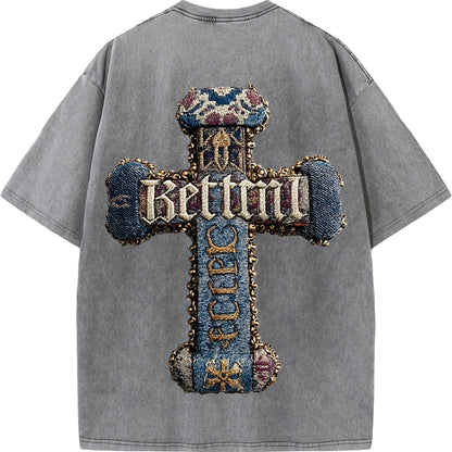 Baroque Blessing – Vintage Denim Cross Tee