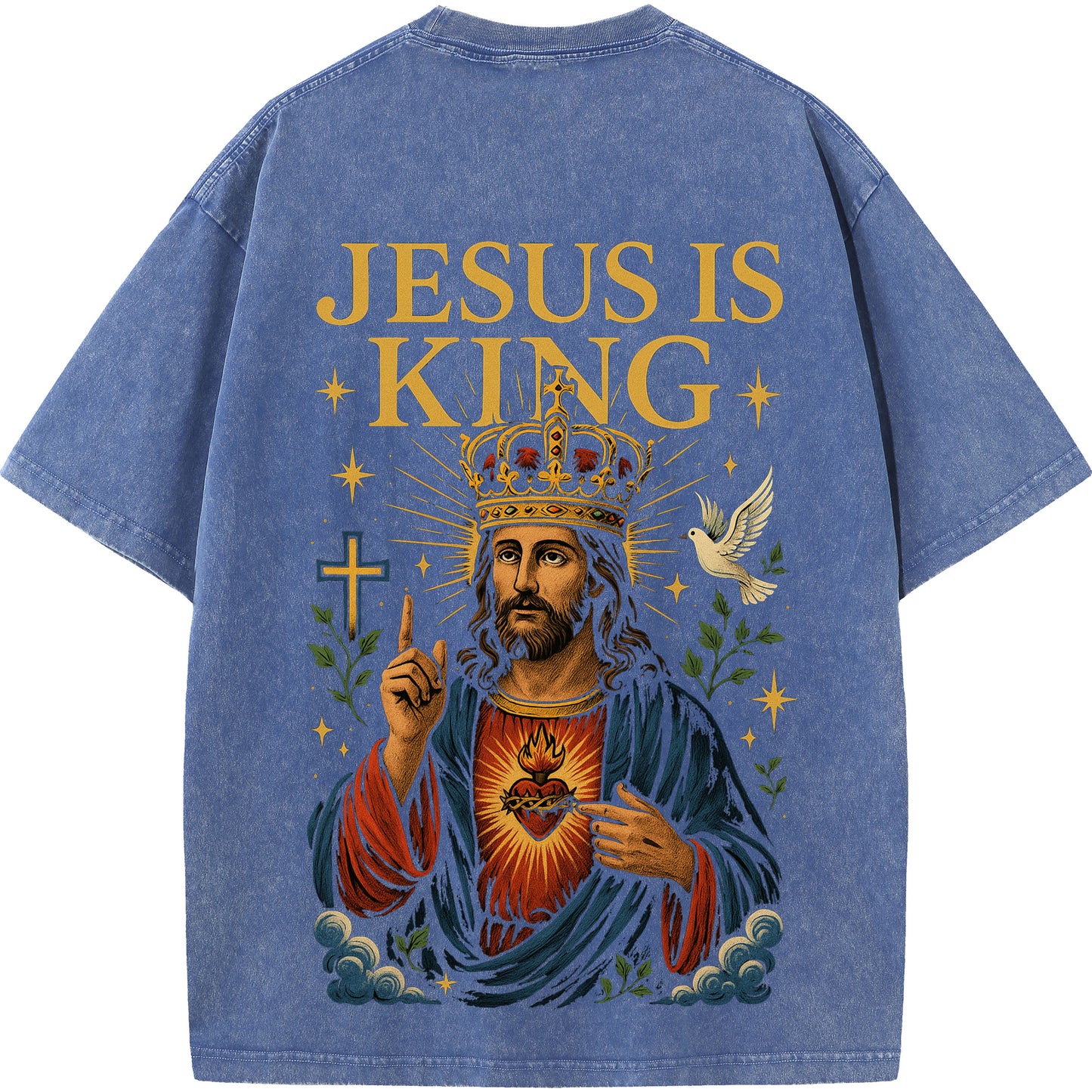 Jesus Is King Vintage Washed Oversized Tee – Faith & Streetwear