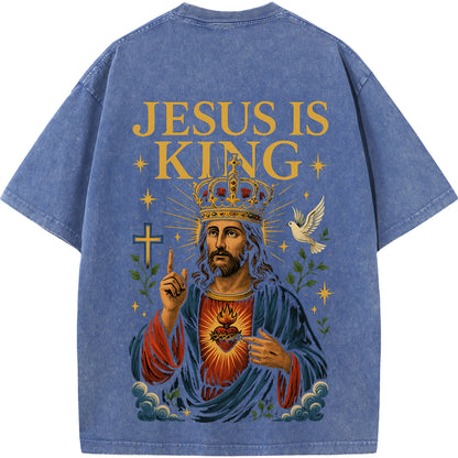 Jesus Is King Vintage Washed Oversized Tee – Faith & Streetwear