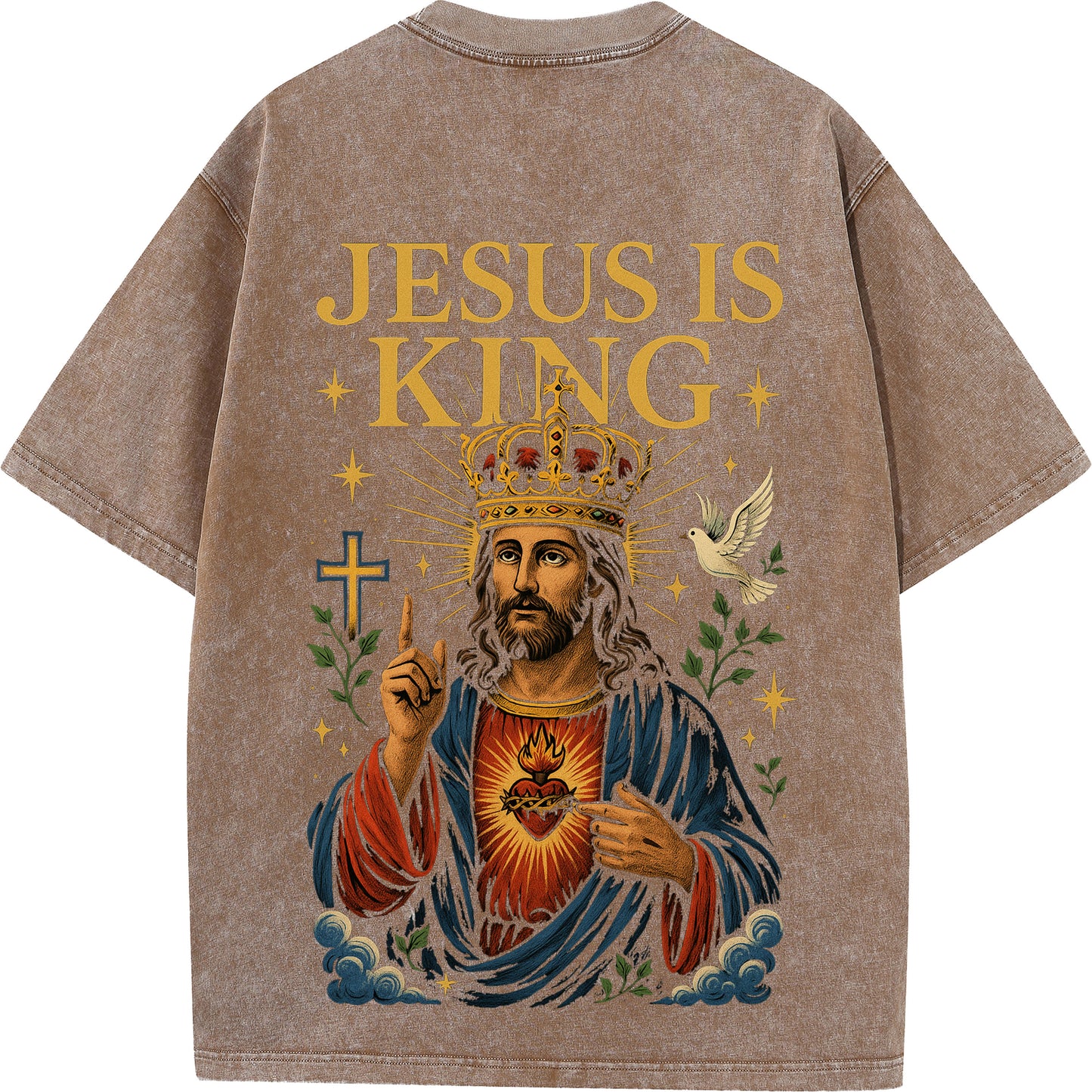 Jesus Is King Vintage Washed Oversized Tee – Faith & Streetwear