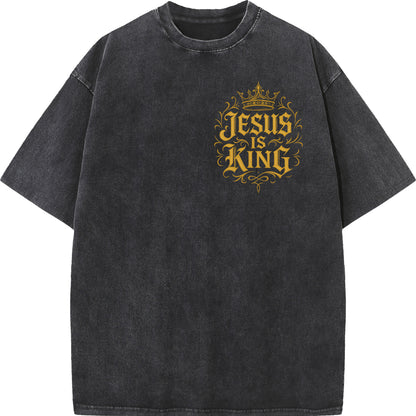 Jesus Is King Vintage Washed Oversized Tee – Faith & Streetwear