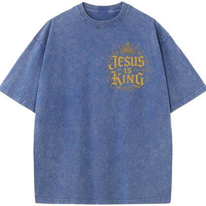Jesus Is King Vintage Washed Oversized Tee – Faith & Streetwear