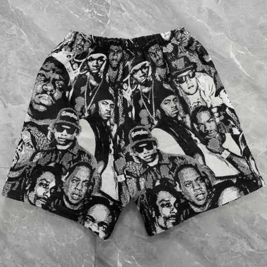 Blavra Retro Rap Star Character Portrait Art Graphics Tapestry Shorts - Blavra