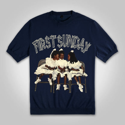 Blavra Vintage First Sunday Portrait Graphics Cotton Knitted T-shirt