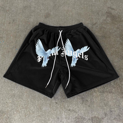 Dove Peace Tide Brand Print Drawstring Mesh Casual Shorts - Blavra