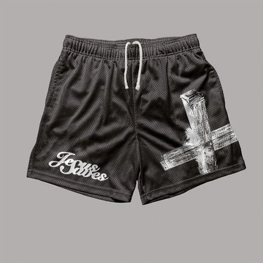 Blavra Jesus Saves Print Mesh Shorts - Blavra