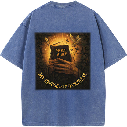 "My Refuge and My Fortress" Vintage Bible-Inspired Faith Tee
