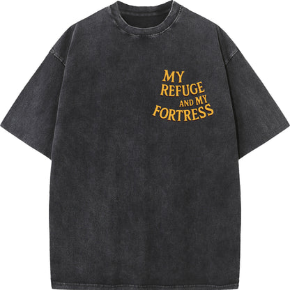 "My Refuge and My Fortress" Vintage Bible-Inspired Faith Tee