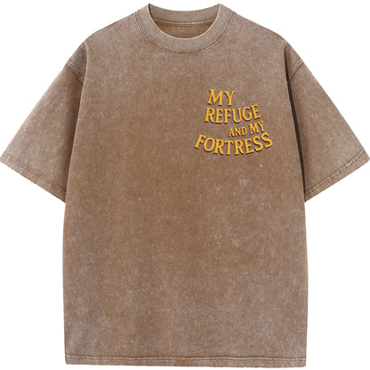 "My Refuge and My Fortress" Vintage Bible-Inspired Faith Tee