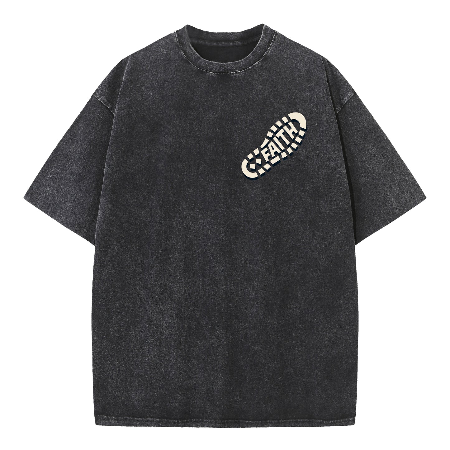 Walk by Faith – Vintage Washed Oversized Christian Streetwear Tee - 1