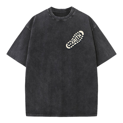 Walk by Faith – Vintage Washed Oversized Christian Streetwear Tee - 1