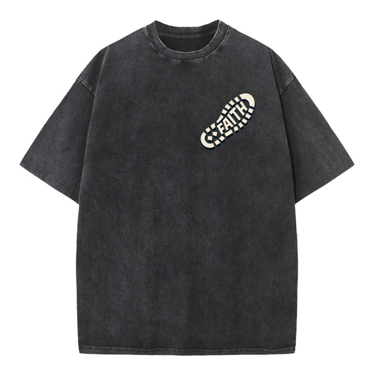 Walk by Faith – Vintage Washed Oversized Christian Streetwear Tee - 1