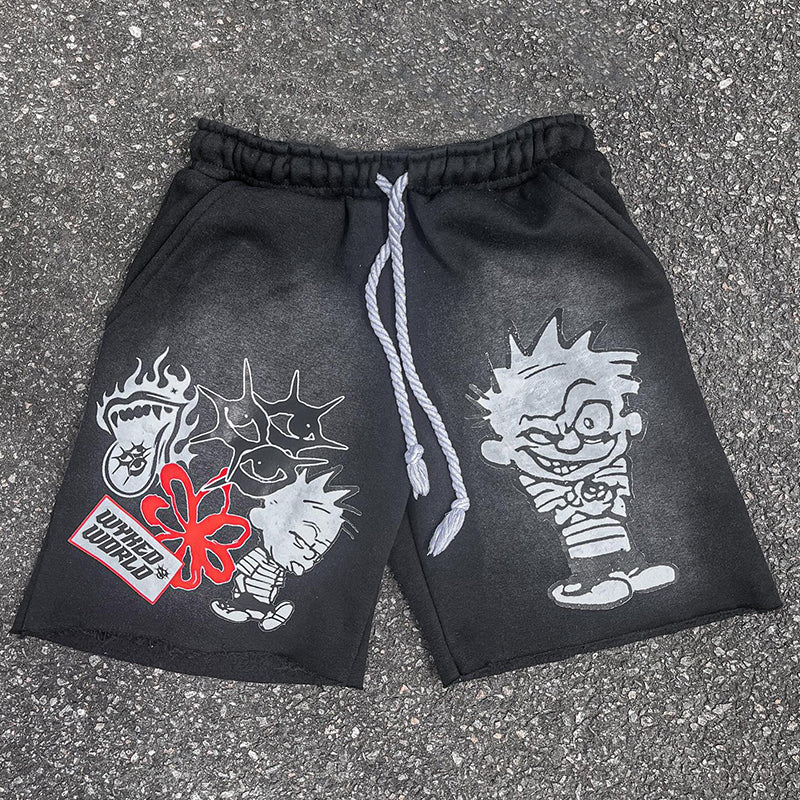 Vintage Street Graphic Drawstring Shorts - Blavra
