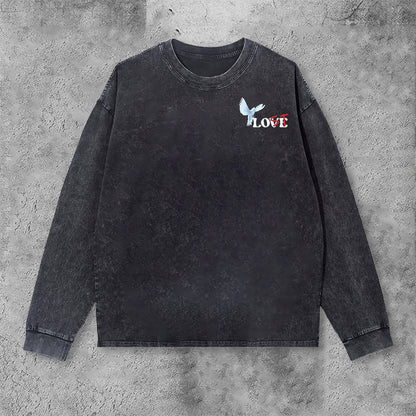 Blavra Peace Dove X You Re Lost Without Me Graphic Acid Wash Long Sleeve T-Shirt