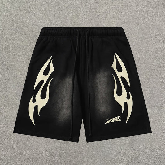 Blavra Vintage Print Graphic Cotton Drawstring Shorts - Blavra