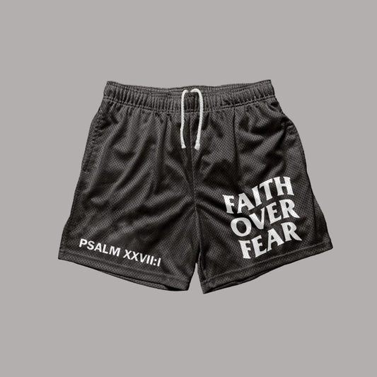 Faith Over Fear Print Graphic Men's Mesh Shorts - Blavra