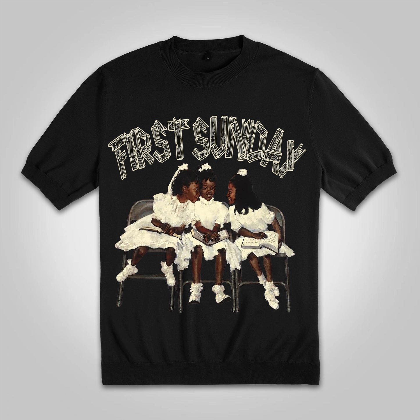 Blavra Vintage First Sunday Portrait Graphics Cotton Knitted T-shirt - Blavra