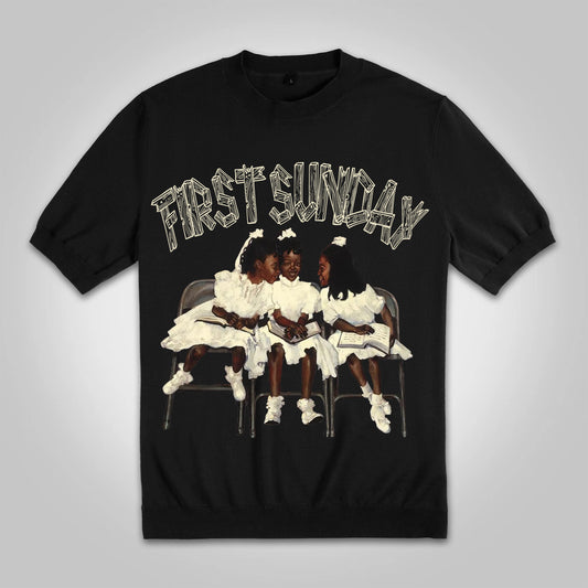 Blavra Vintage First Sunday Portrait Graphics Cotton Knitted T-shirt - Blavra