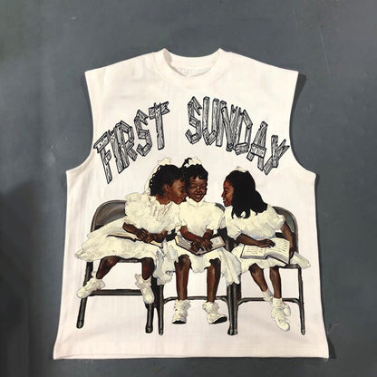 Retro First Sunday Faith Graphic Print Cotton Tank Top