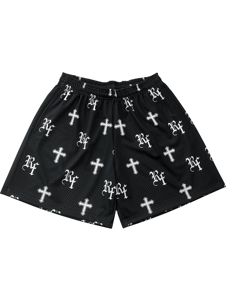 Trendy Cross Print Mesh Shorts