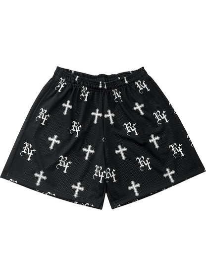 Trendy Cross Print Mesh Shorts
