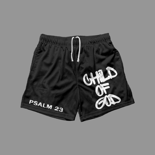 Blavra Child Of God Psalm 23 Print Graphic Mesh Shorts - Blavra
