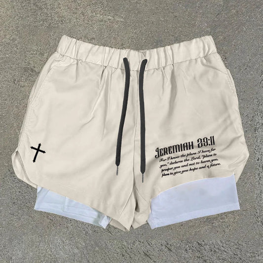 Men's Jeremiah 29 11 Print Double Layer Gym Shorts - Blavra