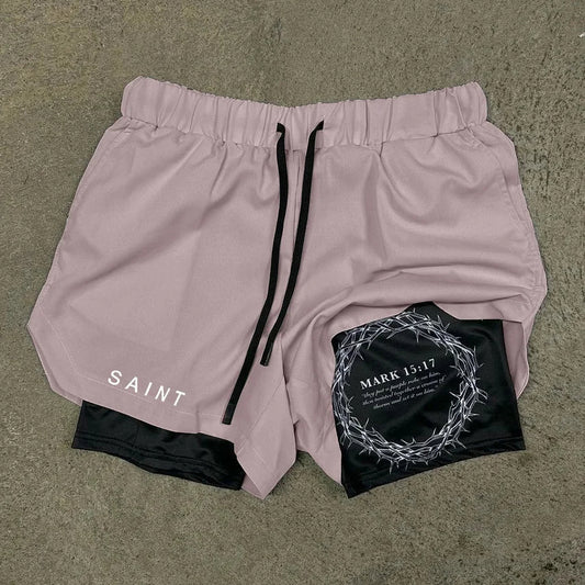 Blavra Crown Of Thorns Print Graphic Double Layer Men's Gym Shorts - Blavra