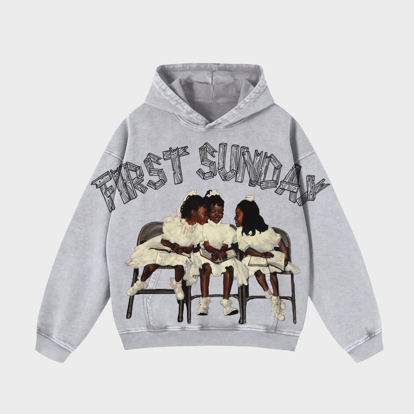 Vintage First Sunday Faith Graphic Acid Washed Oversized Hoodie