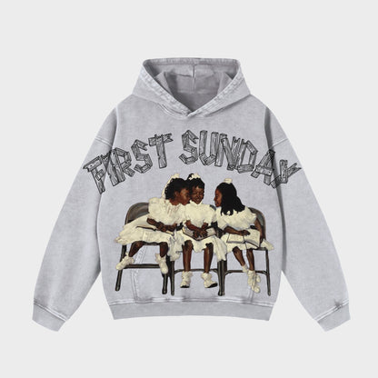 Vintage First Sunday Faith Graphic Acid Washed Oversized Hoodie
